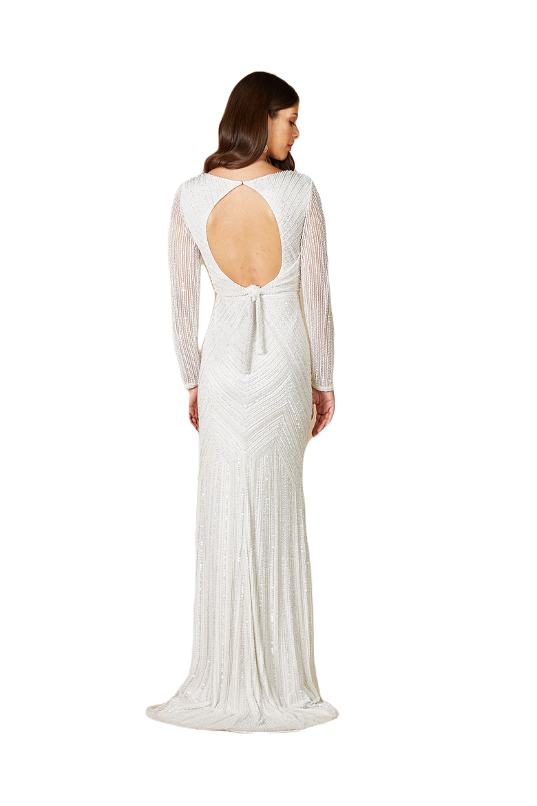 Finley Sheer Sleeve Wedding Gown, Alternate, color, Ivory