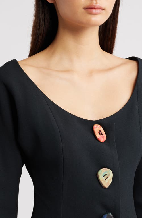 Emily Dawn Long Wedding Button Blazer In Black