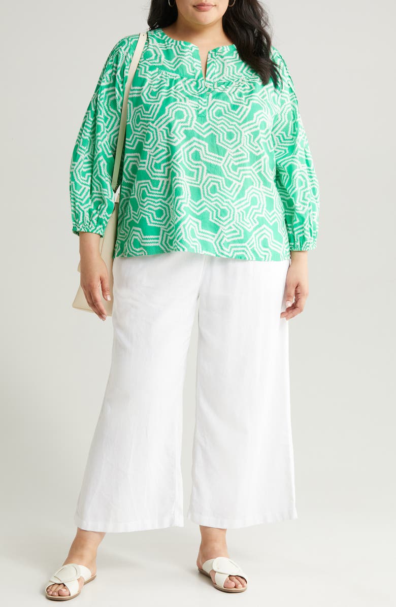 Caslon<sup>®</sup> Print Split Neck Cotton Popover Top, Main, color, 