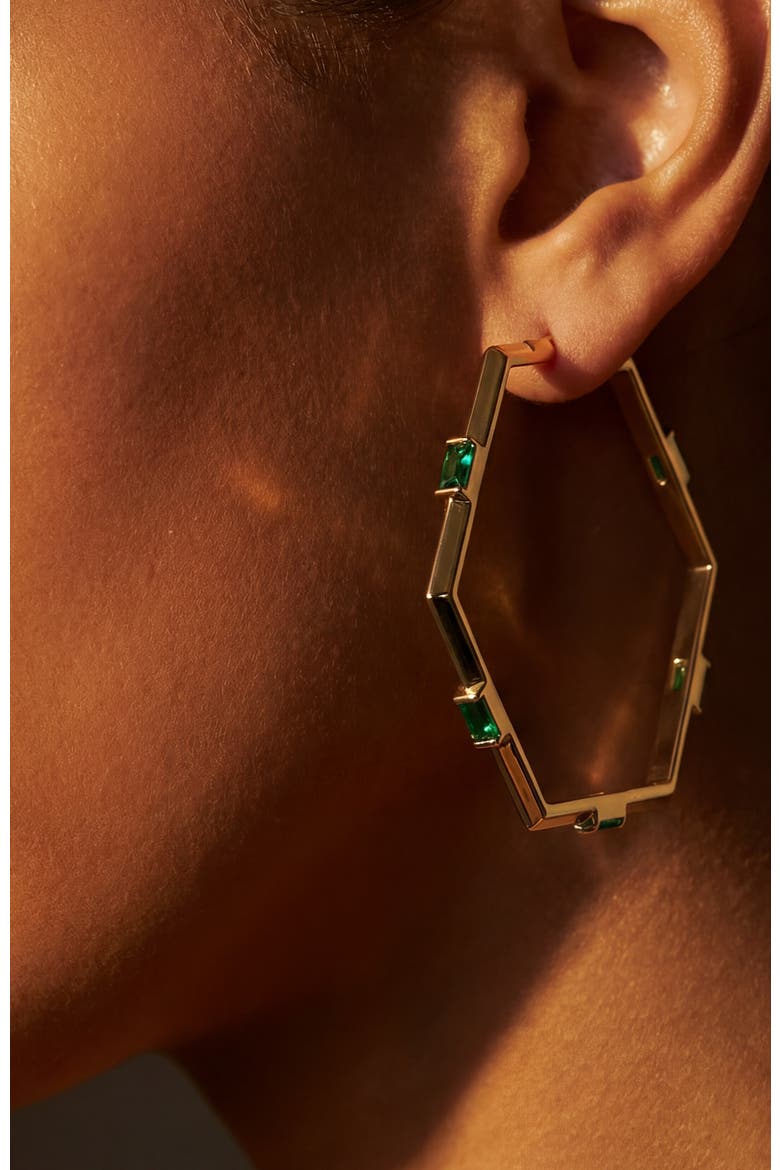 The Claire Hoop Earrings, Alternate, color, Gold/Emerald CZ