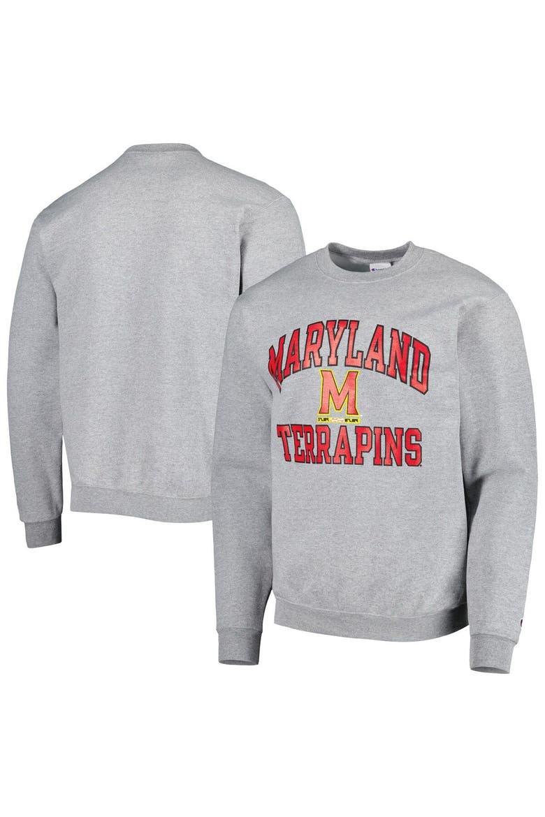 Men's Champion Heather Gray Maryland Terrapins High Motor Pullover Sweatshirt, Main, color, Heather Gray