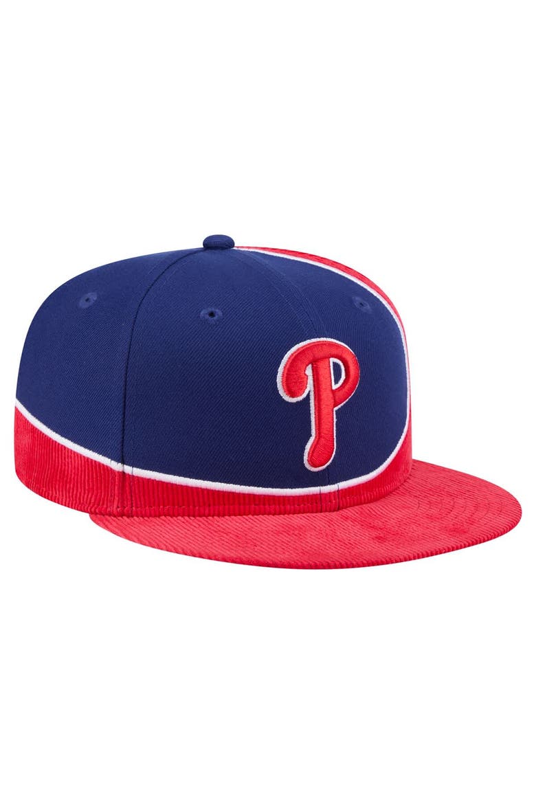 Men's New Era Red/Royal Philadelphia Phillies Retro Split Corduroy Snapback Hat, Alternate, color, Red