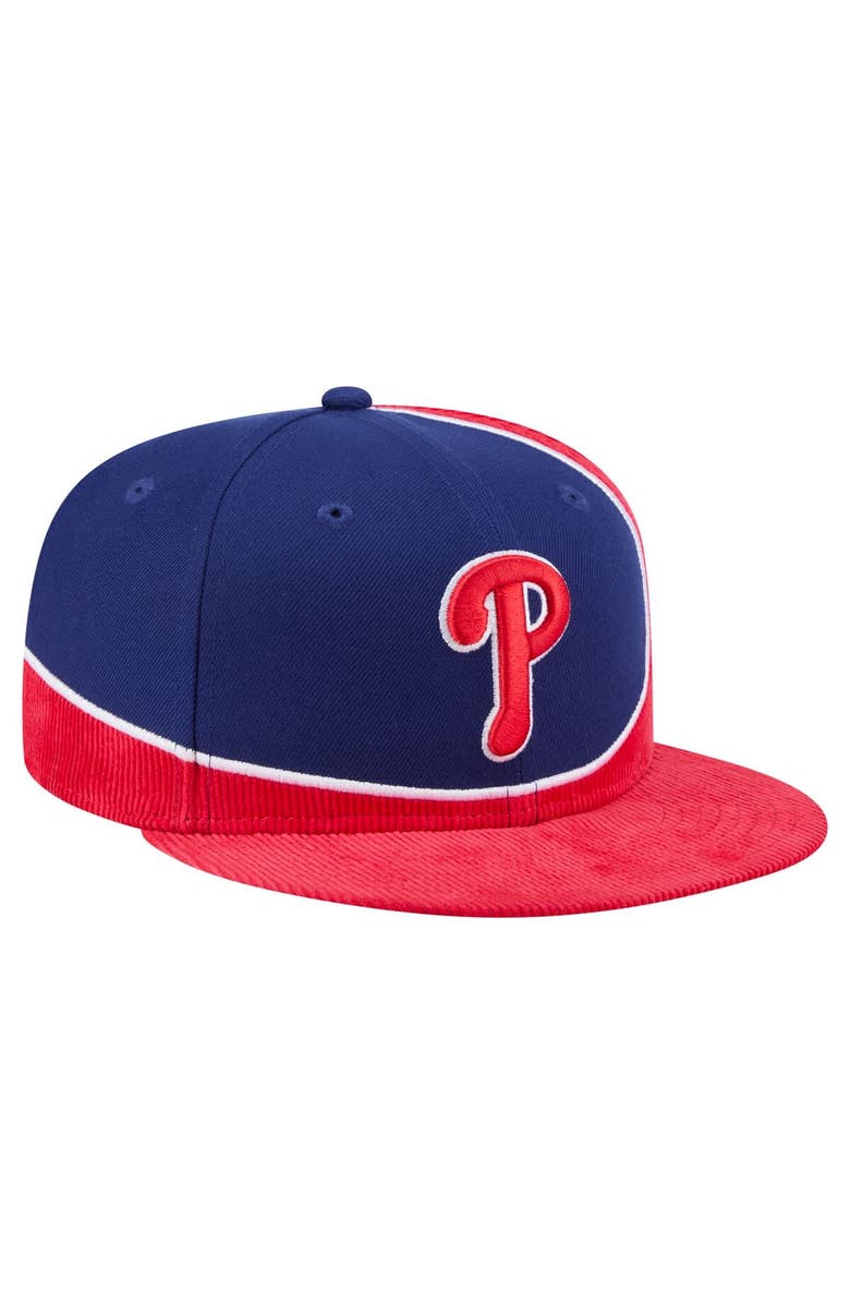 New Era Men's New Era Red/Royal Philadelphia Phillies Retro Split Corduroy Snapback Hat, Alternate, color, Red