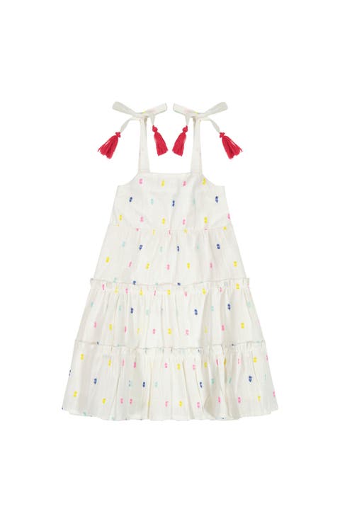 Bella Girl's Shoulder Tie Sundress Confetti Swiss Dot