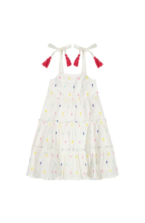 Mer St. Barth Bella Girl's Shoulder Tie Sundress Confetti Swiss Dot In White