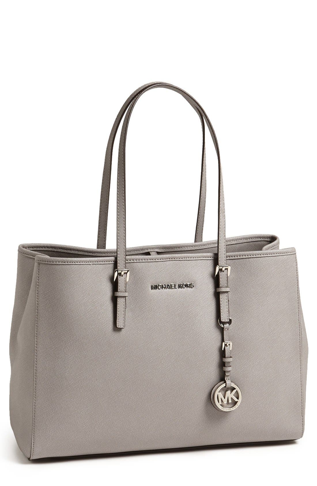 'Jet Set - Large' Saffiano Leather Tote, Main, color, PEARL GREY