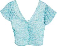 ASTR the Label Floral Plissé V-Neck Crop Top