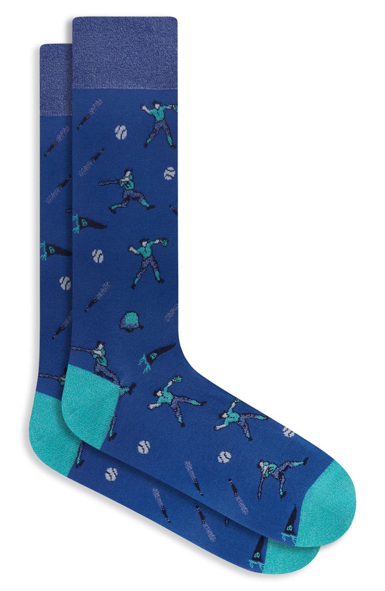 Bugatchi Baseball Players Mercerized Cotton Blend Dress Socks, Main, color, Classic Blue