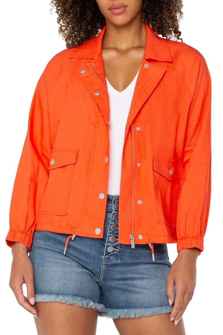 Raglan Sleeve Linen Blend Jacket, Main, color, CLEMENTINE