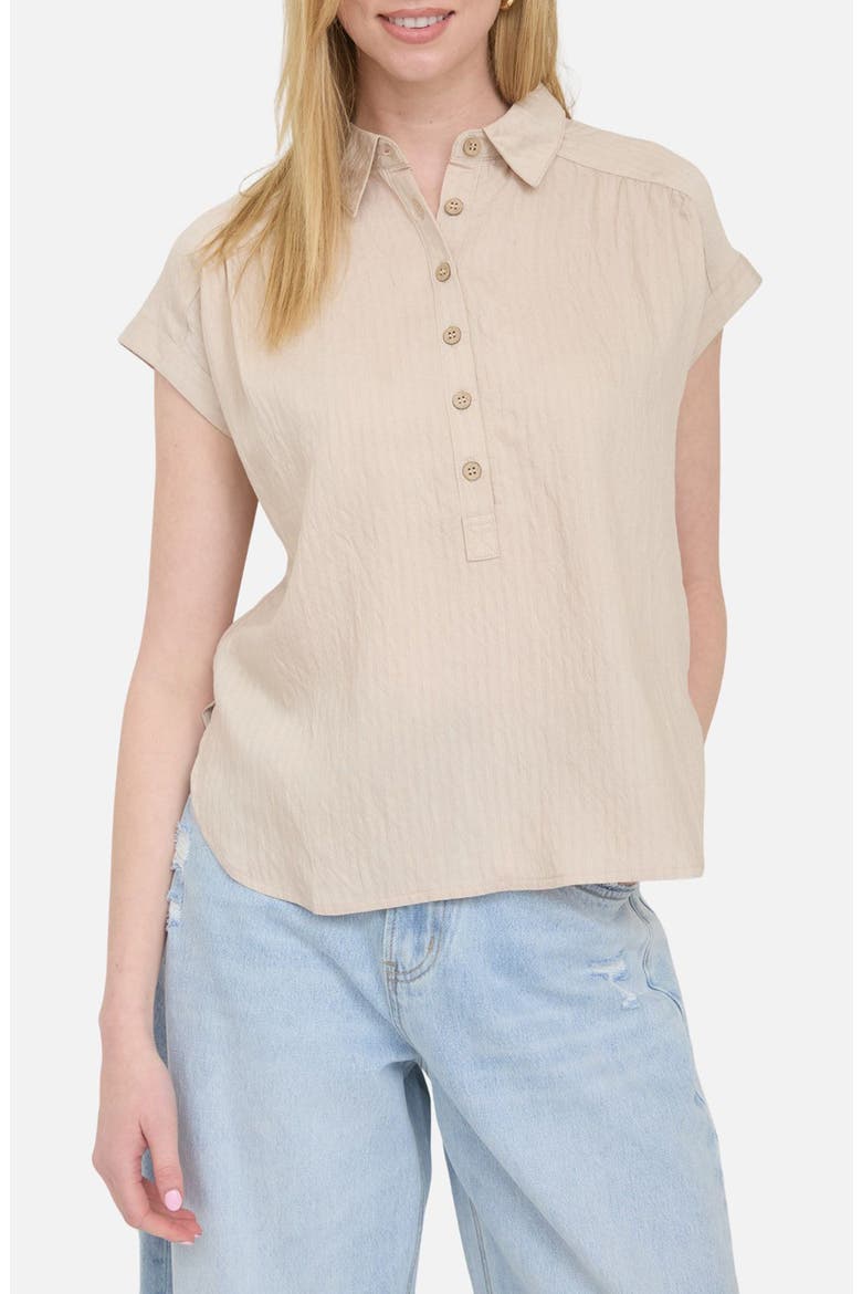Collared Gauze Top, Main, color, TAUPE