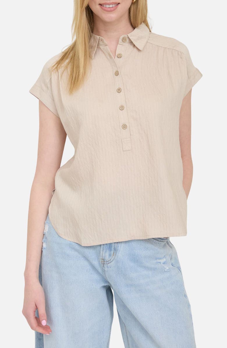Blu Pepper Collared Gauze Top, Main, color, Taupe