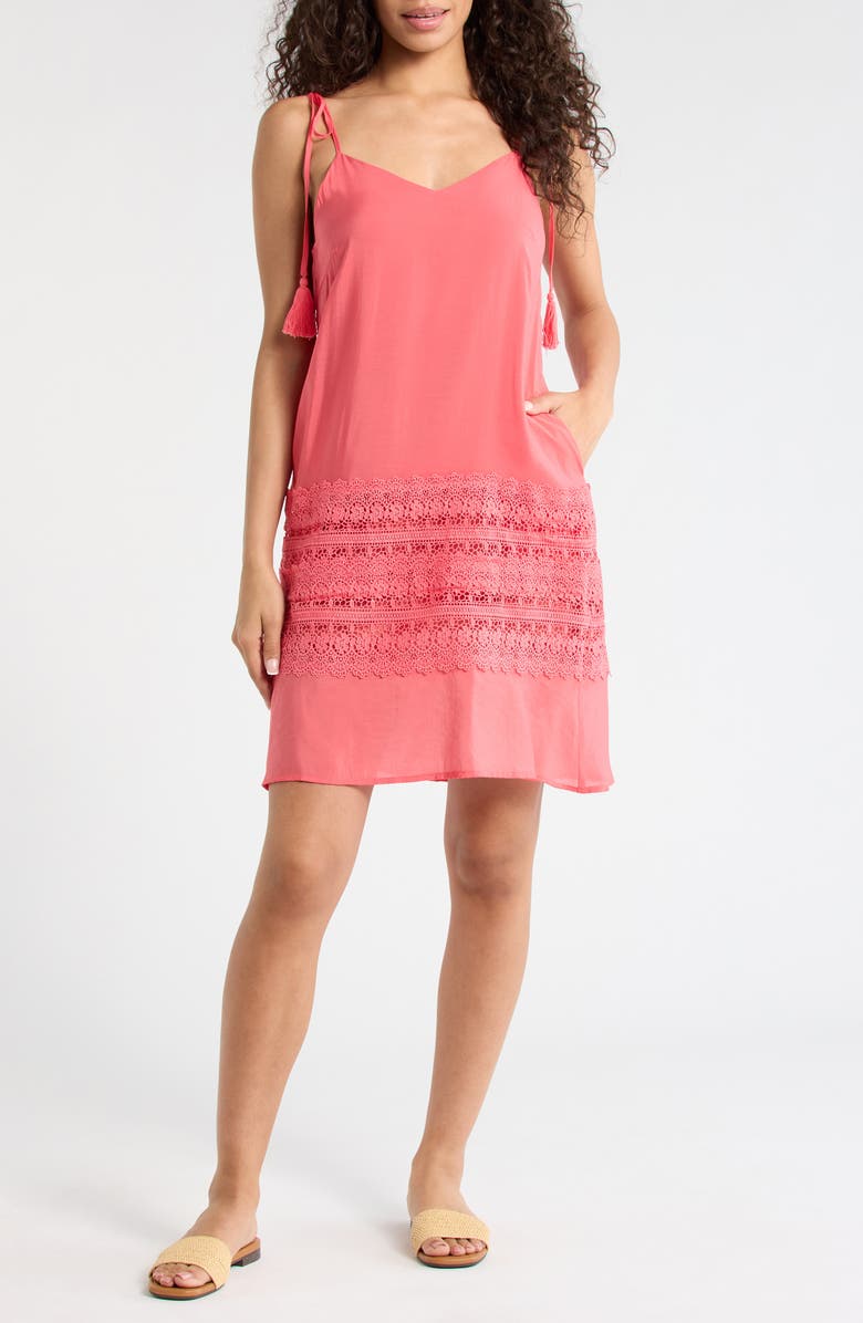 Elan Crochet Trim Cover-Up Dress, Main, color, Pink Bright