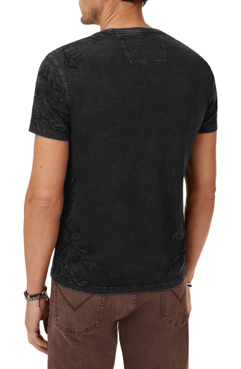 John Varvatos Floral Embroidered Organic Cotton T-Shirt, Alternate, color, Black
