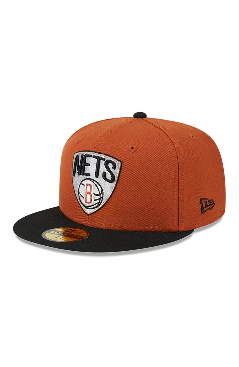 New Era Men's New Era Rust/Black Brooklyn Nets Two-Tone 59FIFTY Fitted Hat, Alternate, color, Burnt Orange