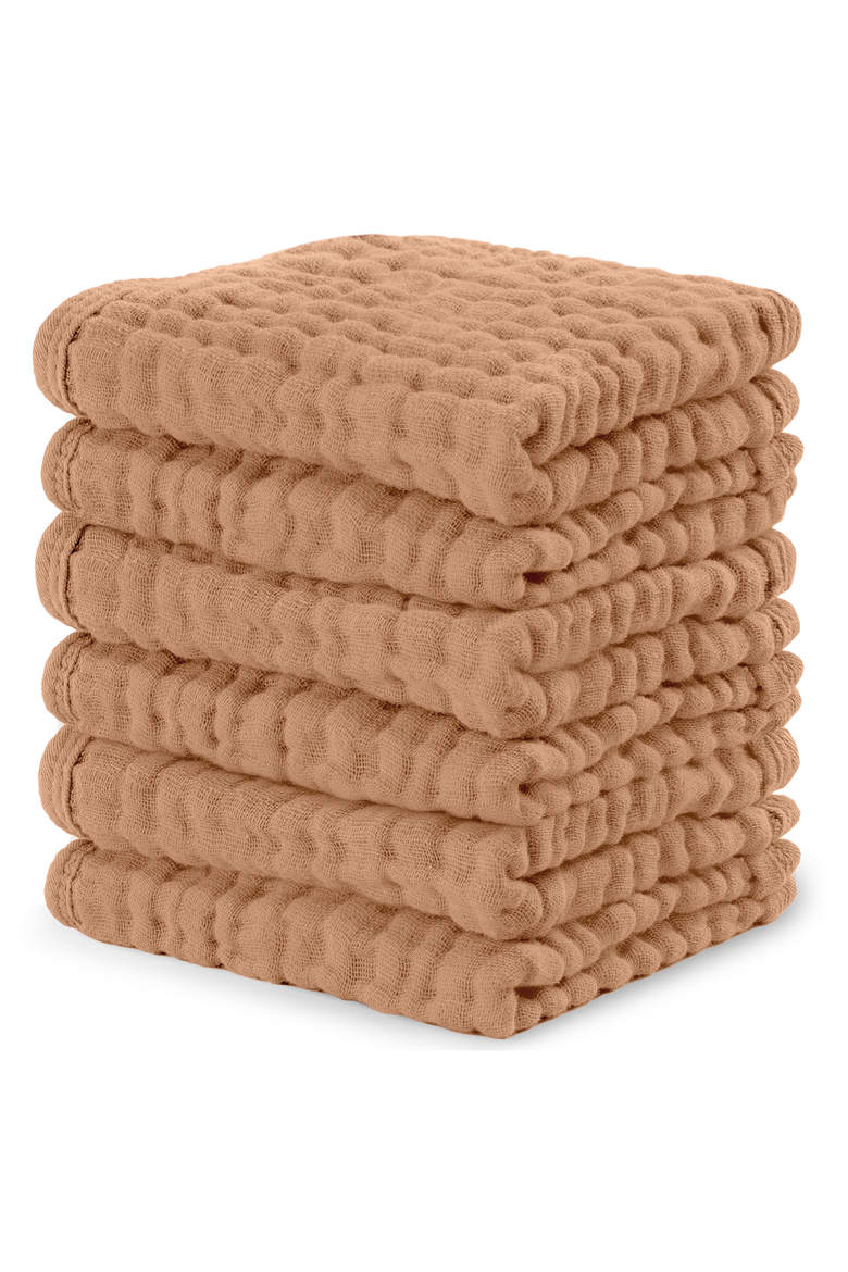 Muslin Washcloths - Pack of 6, Main, color, Caramel