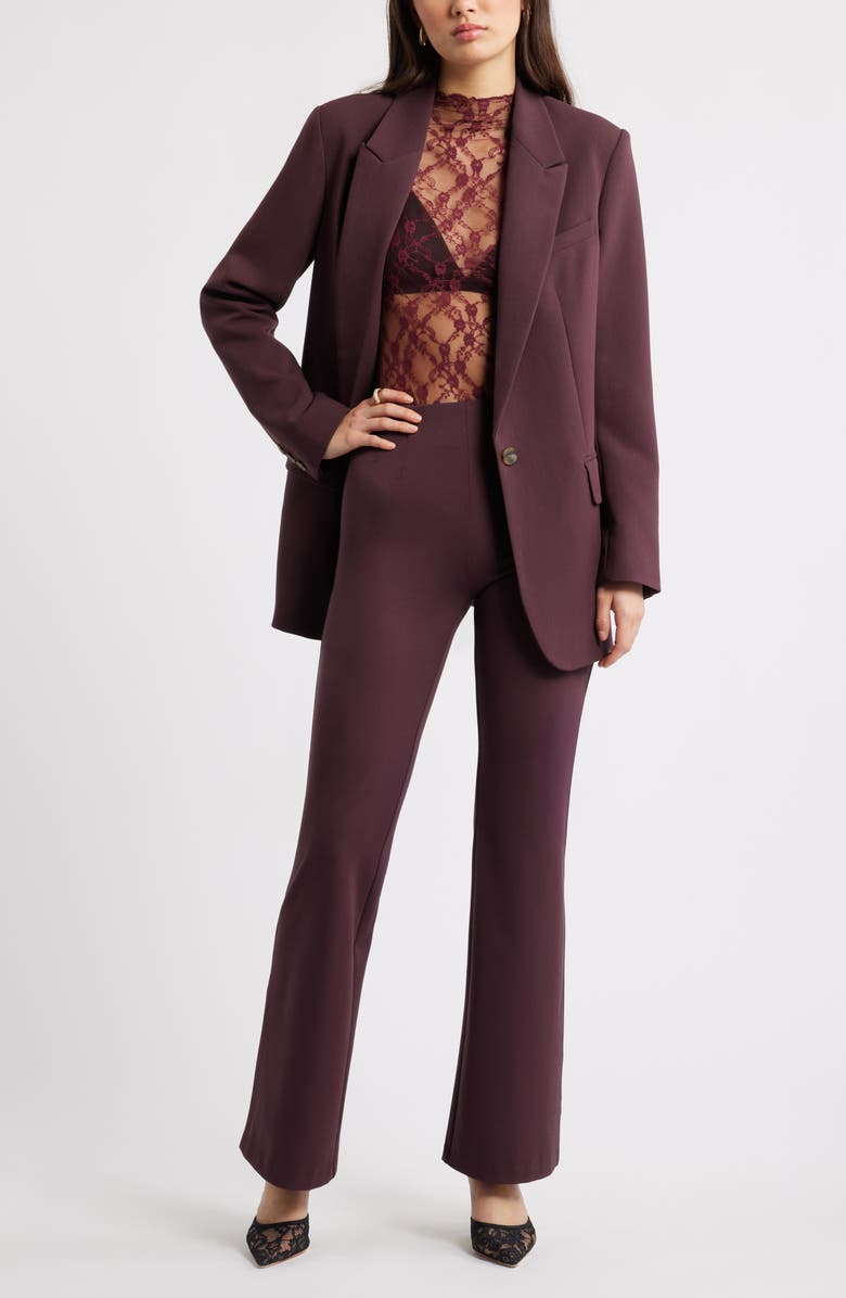 Open Edit High Waist Flare Pants, Alternate, color, Burgundy Fudge