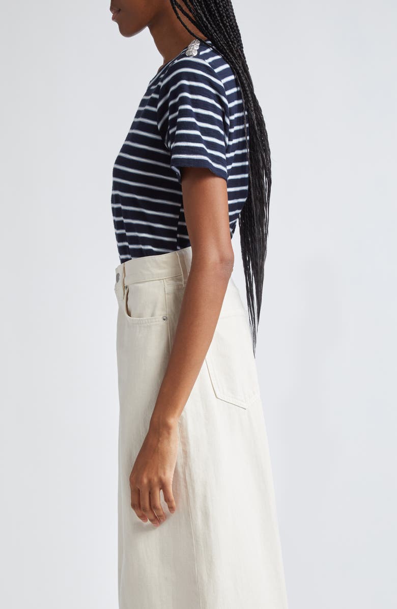 Veronica Beard Carla Stripe Crewneck Cotton T-Shirt, Alternate, color, Navy/ Light Blue/ White
