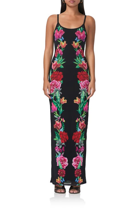 Ashlyn Printed Mesh Maxi Slipdress
