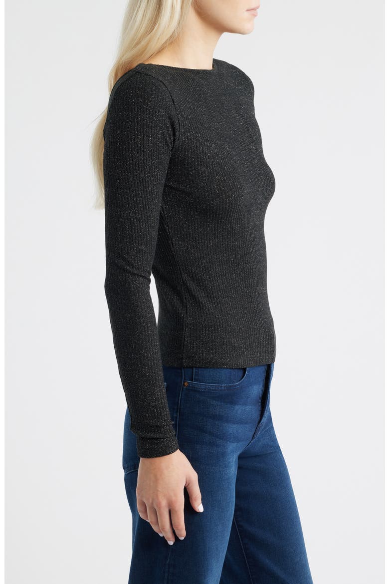 Sparkle Scoop Back Long Sleeve Top, Alternate, color, LUREX BLACK