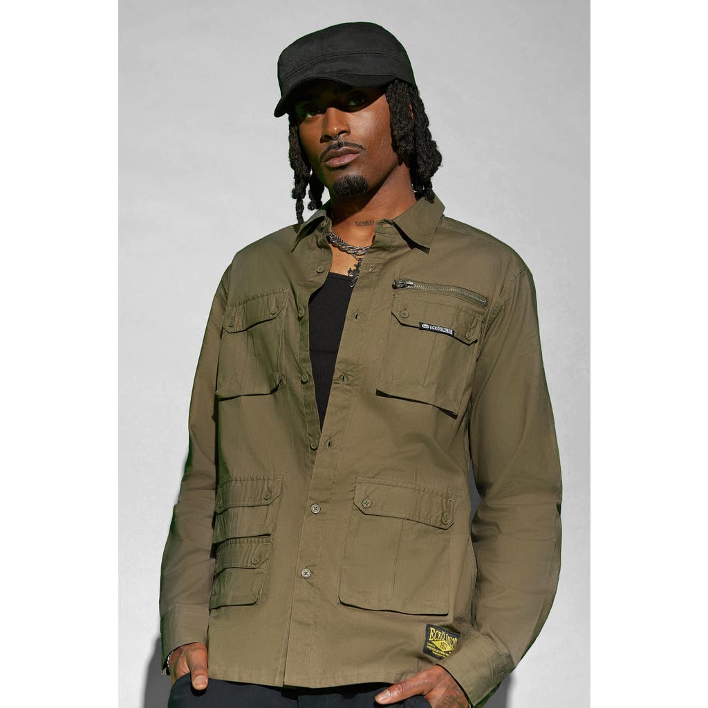 Ecko Unltd Commander Woven Shirt In Olive