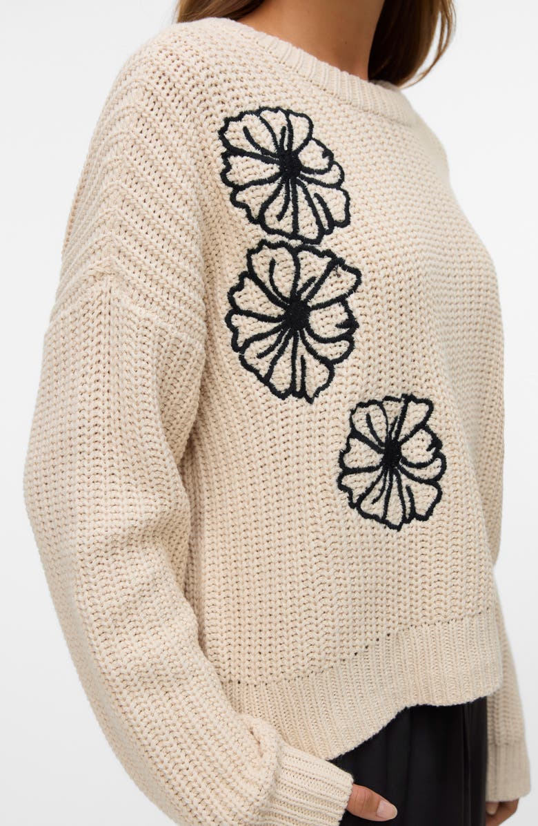 VERO MODA Laura Long Sleeve Pullover Sweater, Alternate, color, Birch Detail With Black