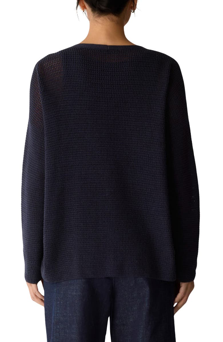 Eileen Fisher Open Stitch Organic Cotton Blend V-Neck Cardigan, Alternate, color, Ink