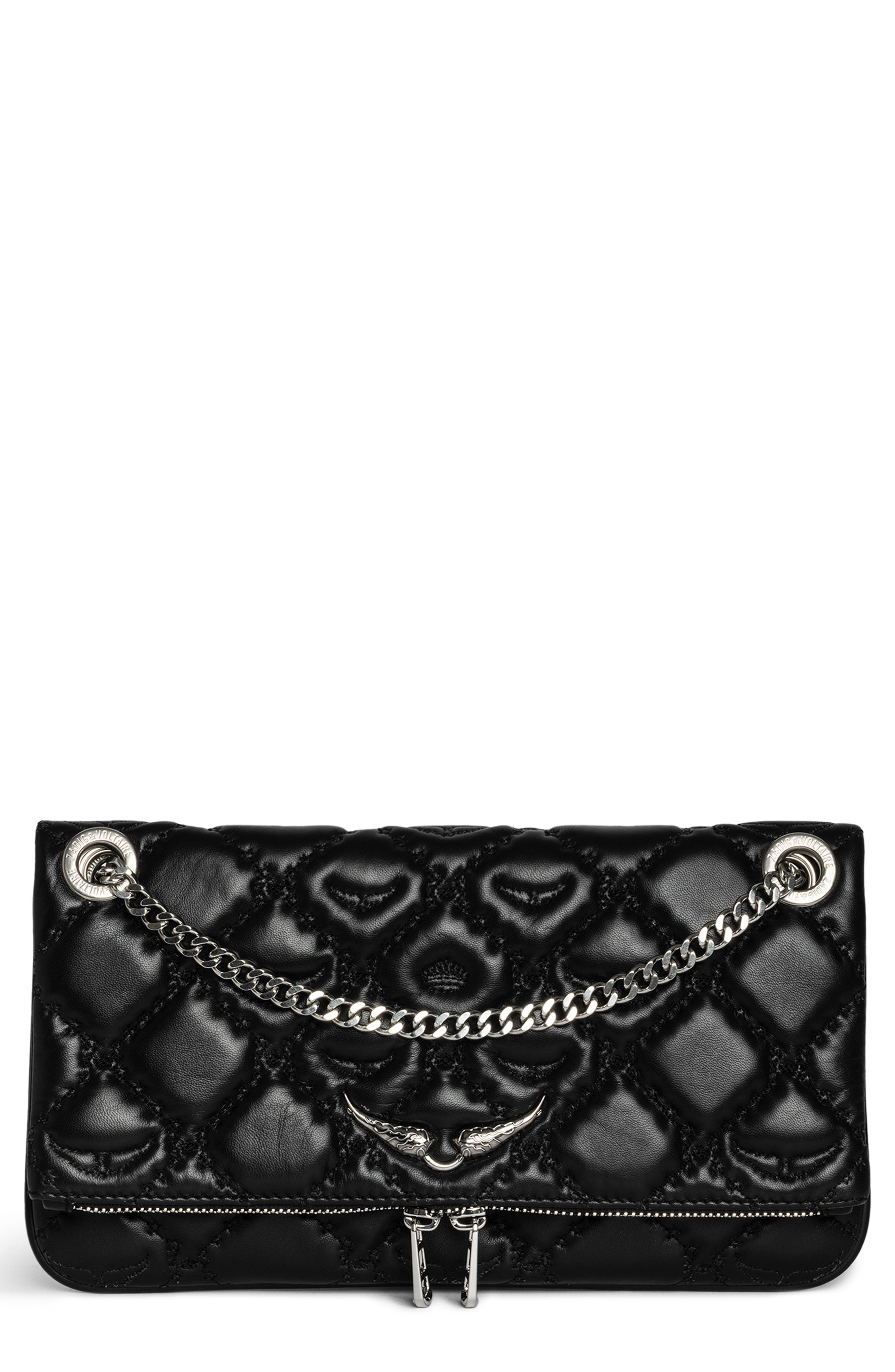 Zadig & Voltaire Rock II Diamond Quilted Monogram Leather Crossbody Bag, Main, color, 