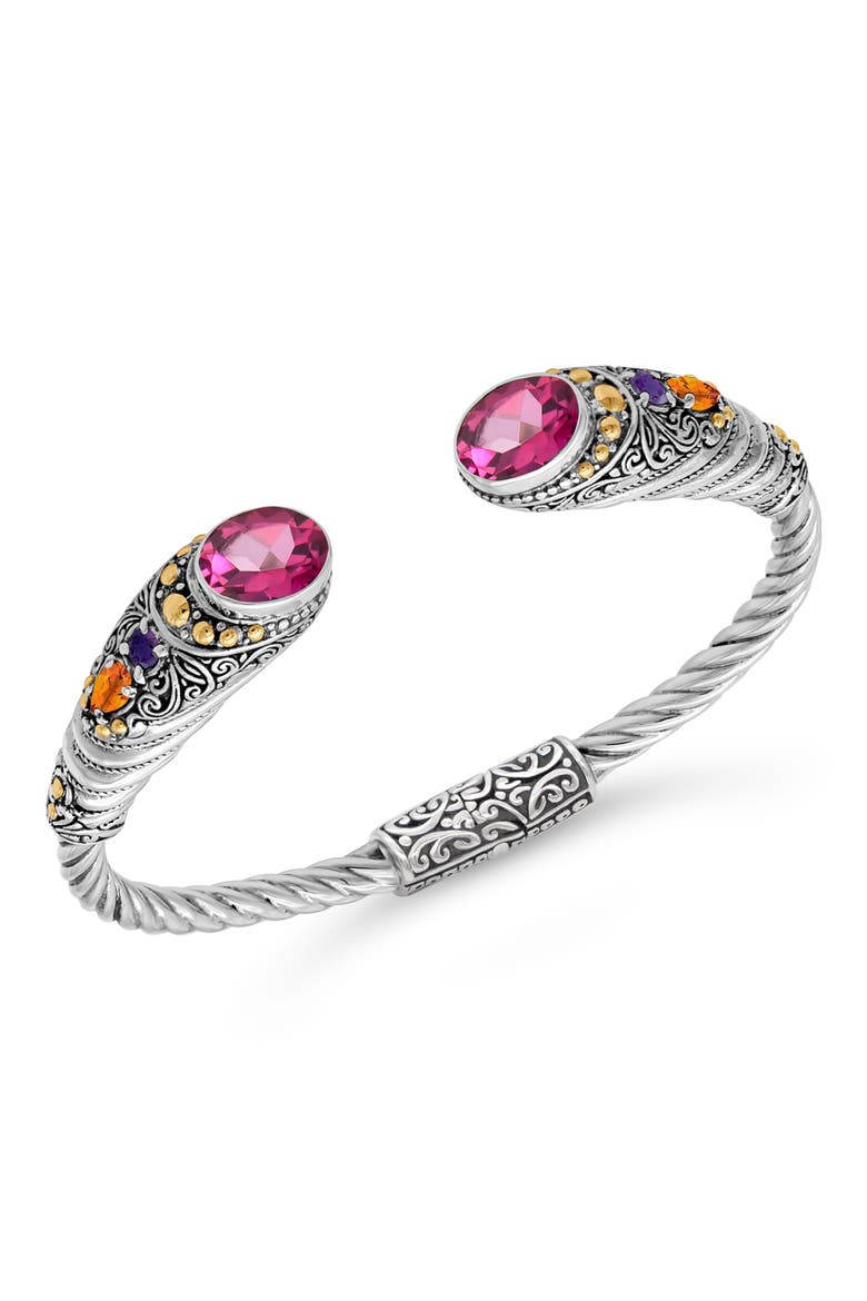 Sterling Silver & 18K Gold Pink Topaz, Amethyst & Citrine Hinged Cuff Bracelet, Alternate, color, SILVER/GOLD
