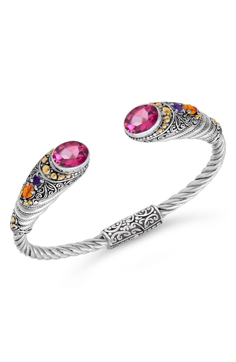 DEVATA Sterling Silver & 18K Gold Pink Topaz, Amethyst & Citrine Hinged Cuff Bracelet, Alternate, color, 