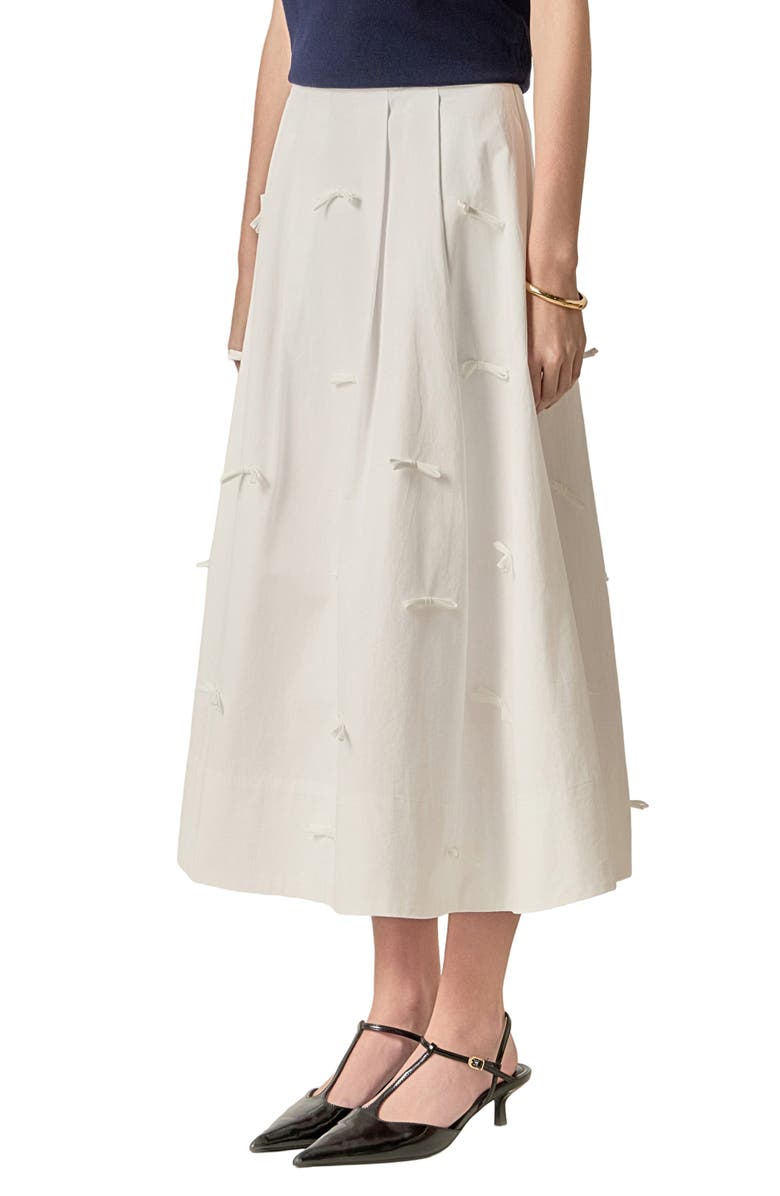 English Factory Bow Detail Poplin Midi Skirt, Alternate, color, White