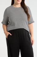 Jones New York Stripe Frill Sleeve Stretch Cotton Top