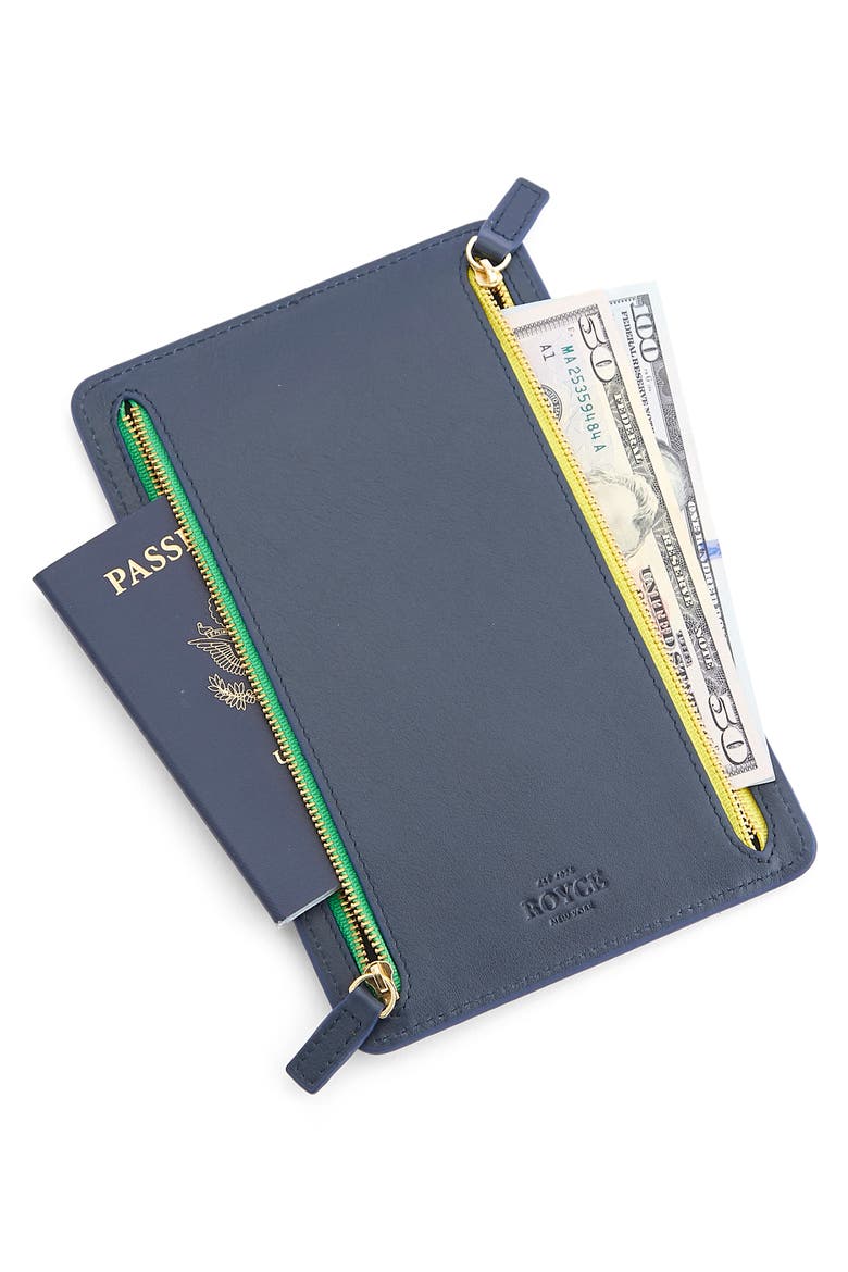 RFID Four Zip Leather Travel Organizer, Alternate, color, NAVY BLUE