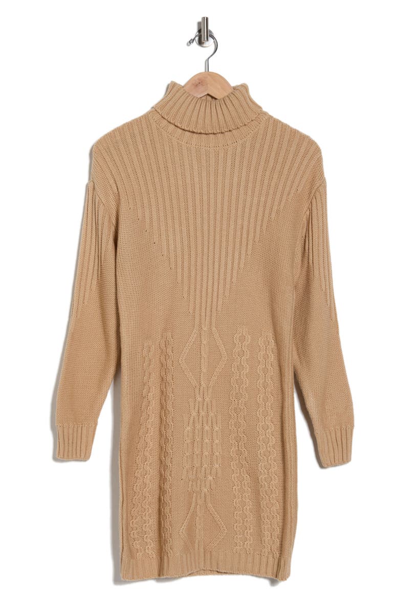 Turtleneck Sweater Dress, Alternate, color, TAN
