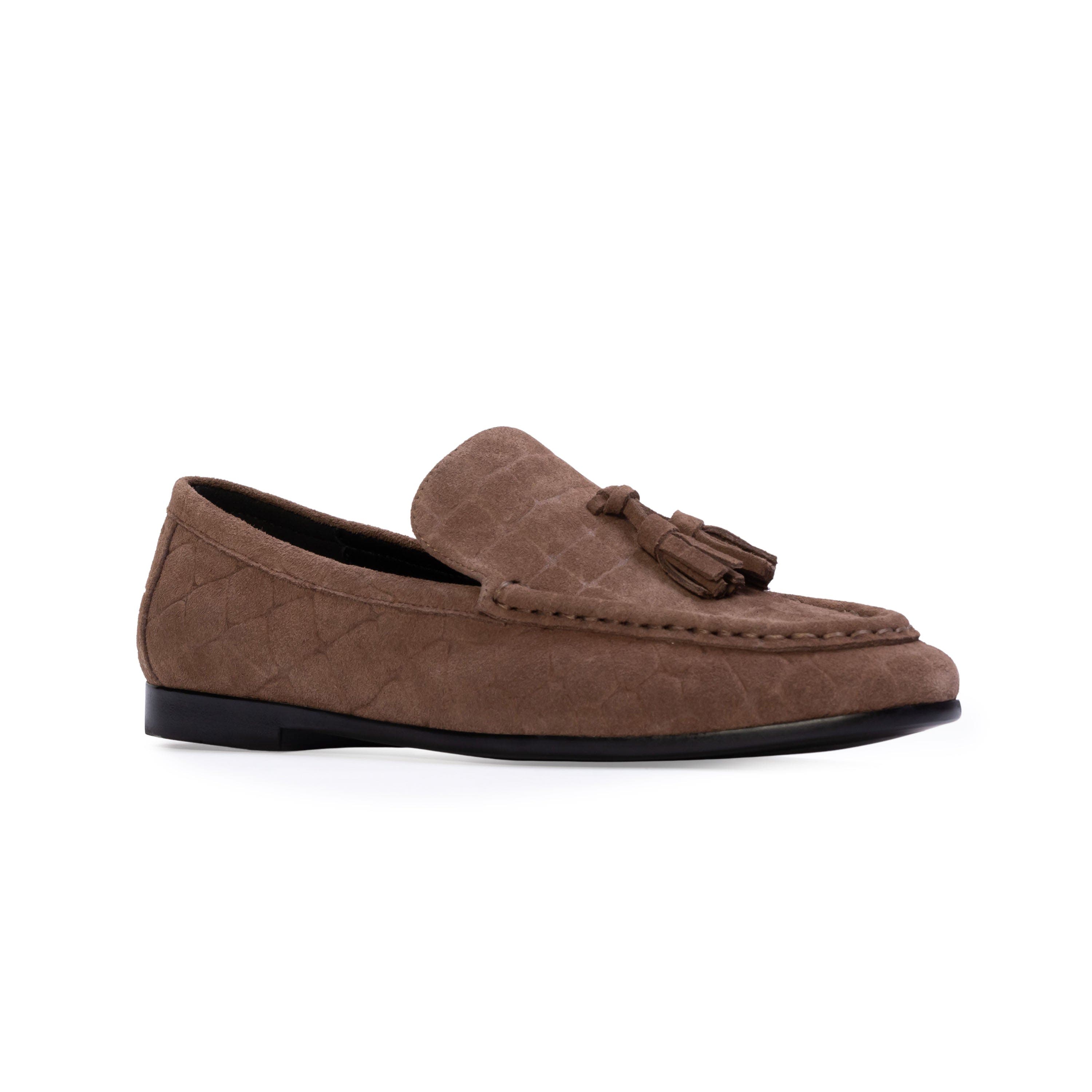 Finn Croc Loafer, Alternate, color, Brown Croc Suede