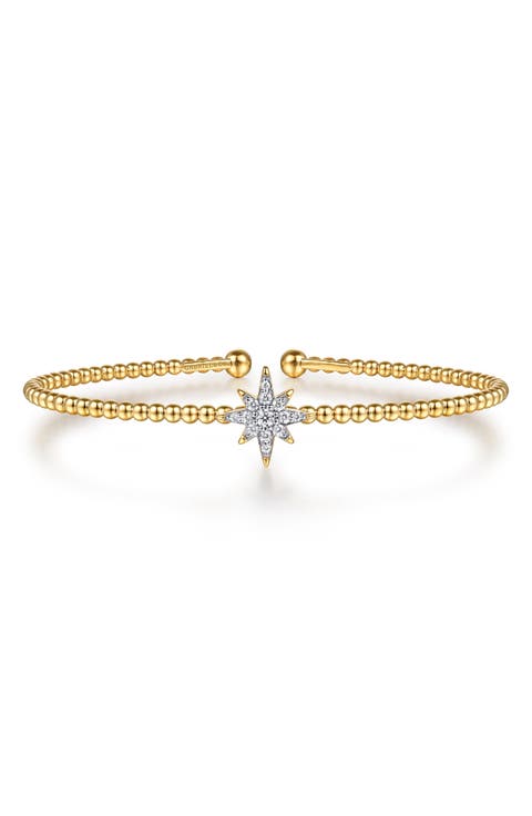 Bujukan 14k Gold Diamond Starburst Cuff Bracelet