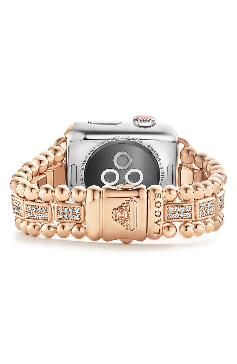 LAGOS Smart Caviar 18K Gold & Diamond Link 16mm Apple WatchÂ<sup>®</sup> Watchband, Alternate, color,