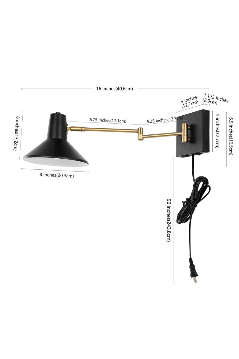 Hygge Swing Arm 1-Light Modern Midcentury Iron USB Charging Port LED Sconce, Alternate, color, Black