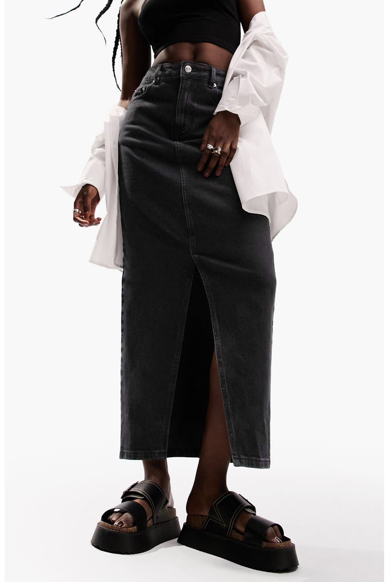 Denim Midi Skirt, Main, color, BLACK