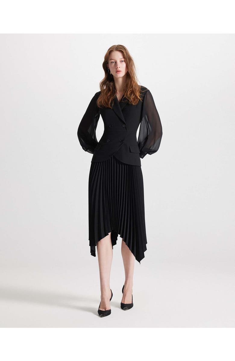 THEO The Label Atlas Crepe and Chiffon Pleated Dress, Alternate, color, Black