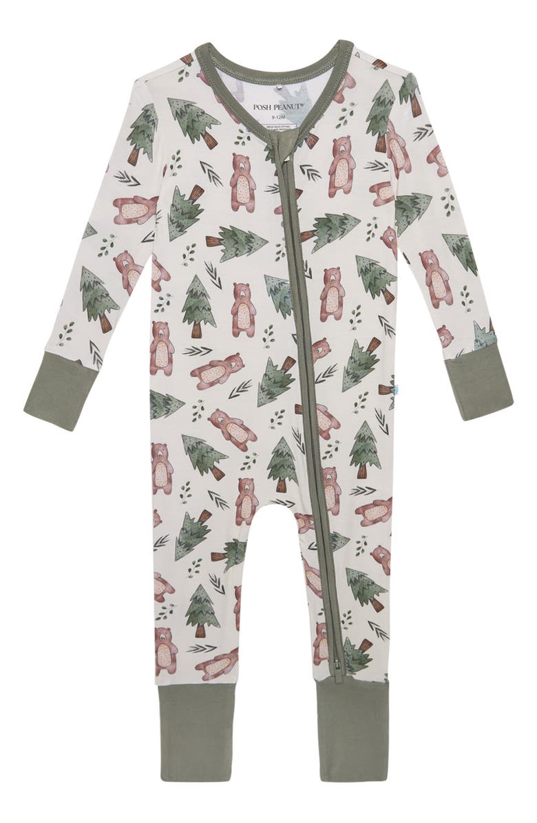 Posh Peanut Beary Fitted Convertible Footie Pajamas, Main, color, 