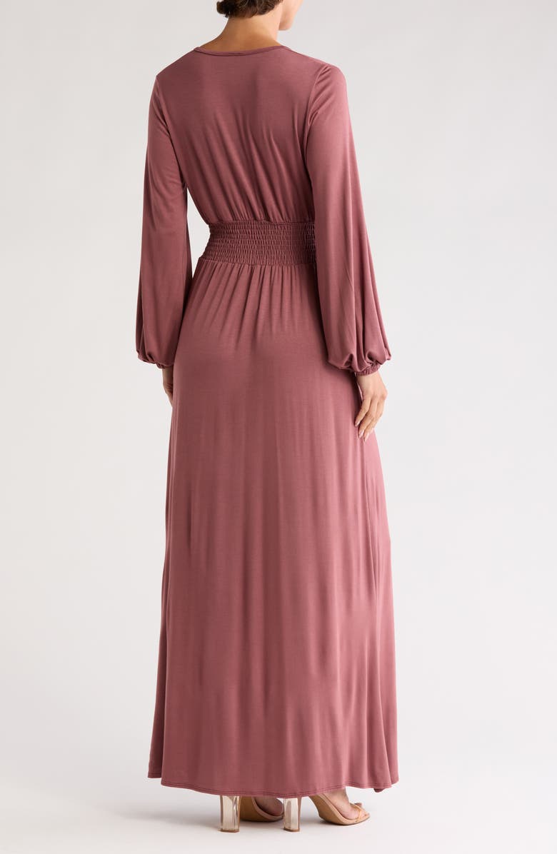 GO COUTURE Plunge Neck Long Sleeve Maxi Dress, Alternate, color, Crushed Berry