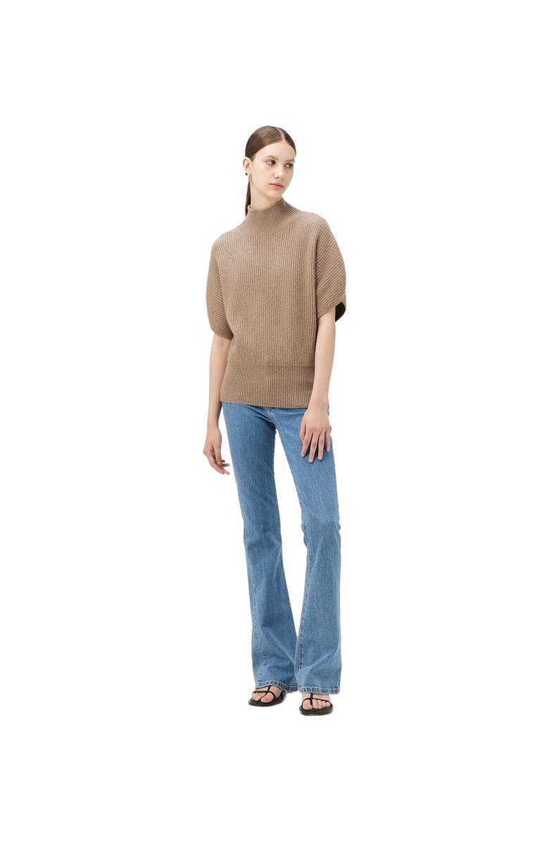 GOBI Mongolian Cashmere Cashmere Short-Sleeve Turtleneck, Alternate, color, Taupe