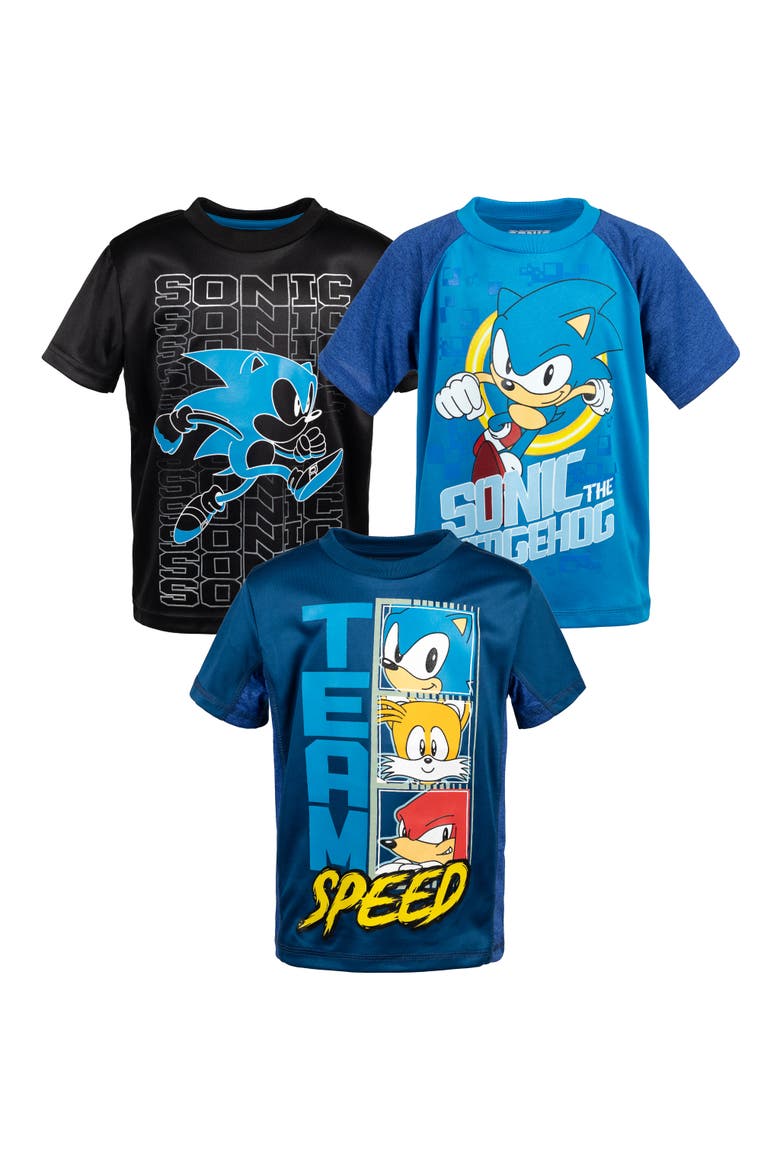 Sonic the Hedgehog 3-Pack Athletic T-Shirts, Main, color, Black Light Blue Navy