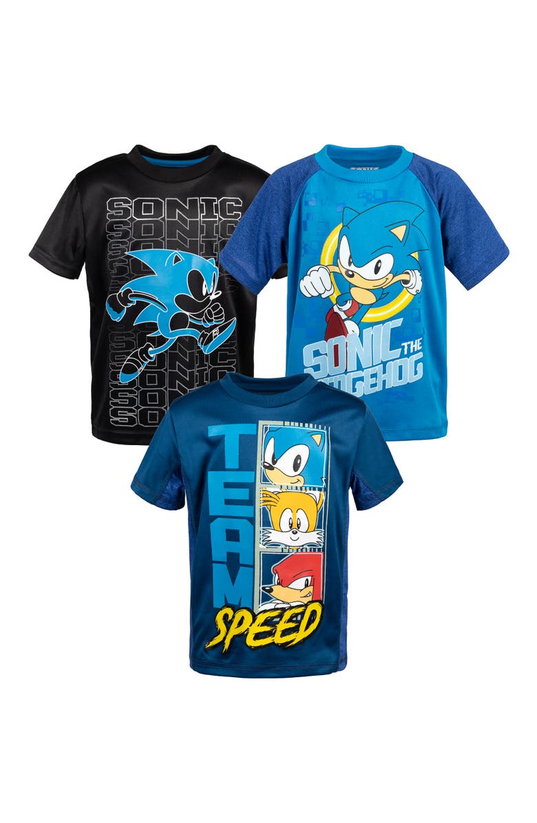 SEGA Sonic the Hedgehog 3-Pack Athletic T-Shirts, Main, color, Black Light Blue Navy
