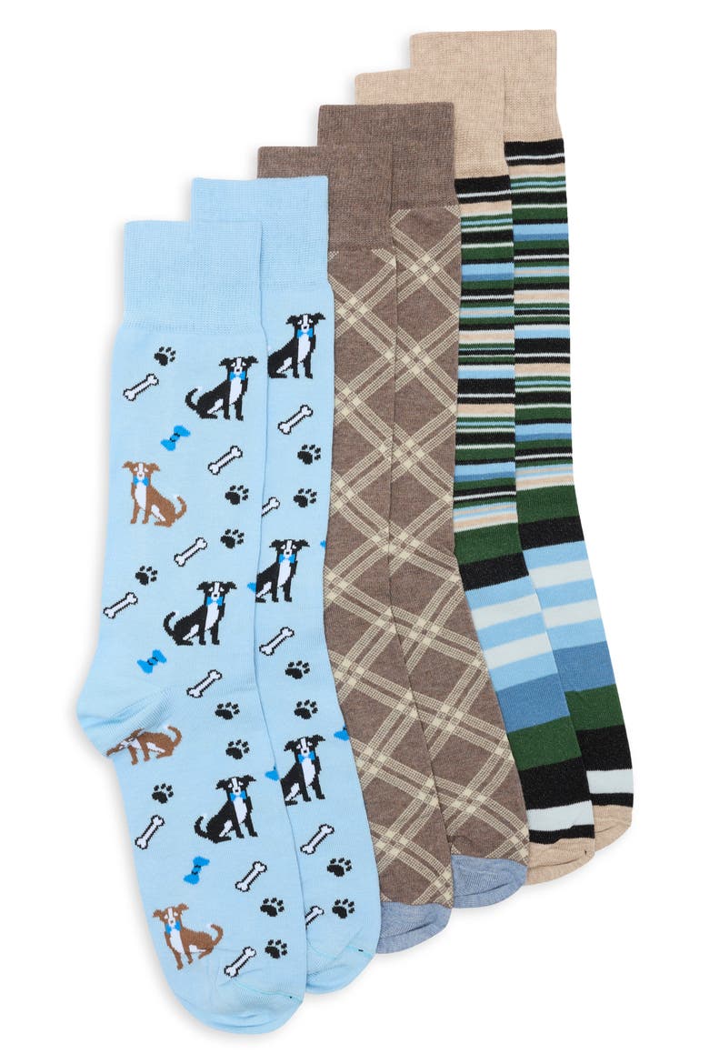 3-Pack Dogs with Bones Dress Socks, Main, color, TAUPE