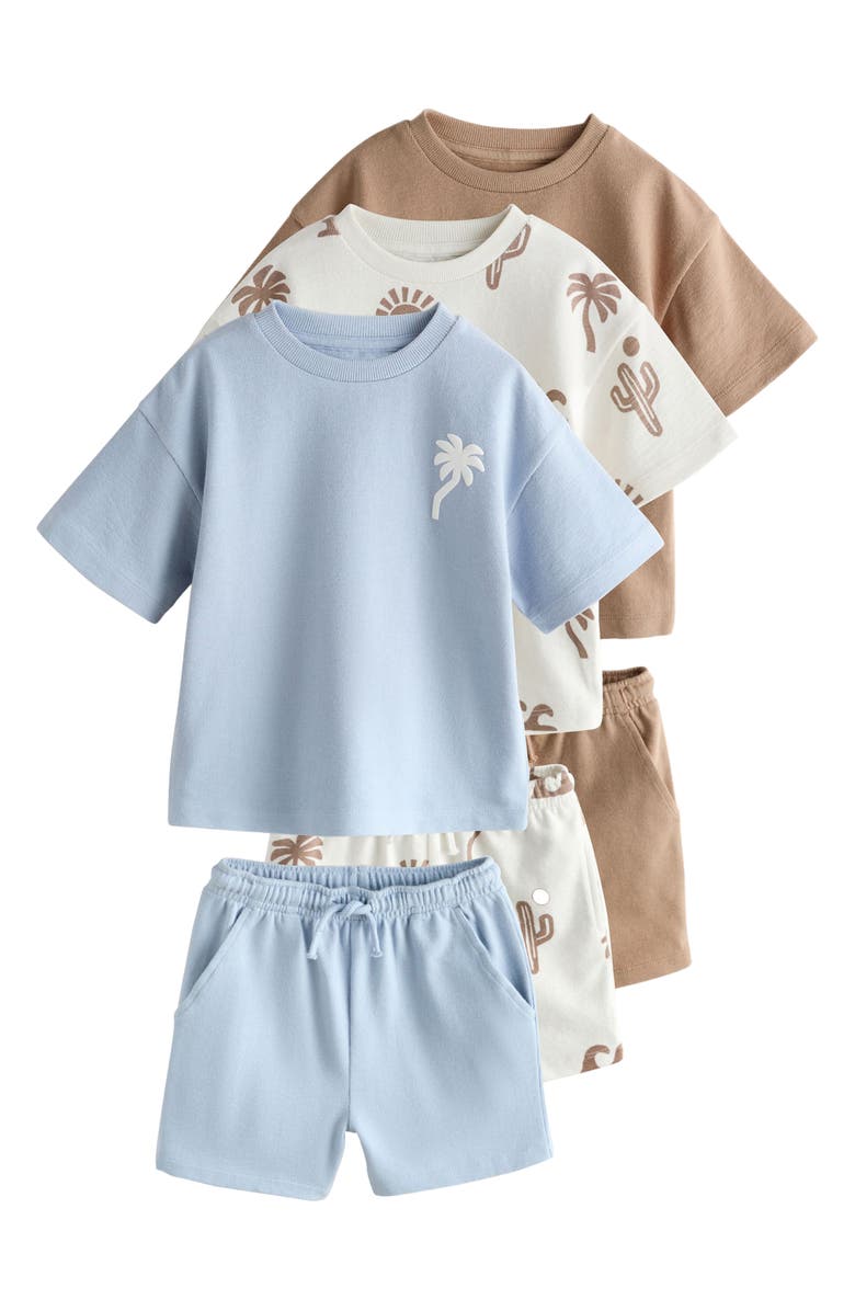 NEXT Kids' Soleil Short Sleeve Sweatshirts & Shorts Assorted 6-Pack, Main, color, Blue/ Neutral
