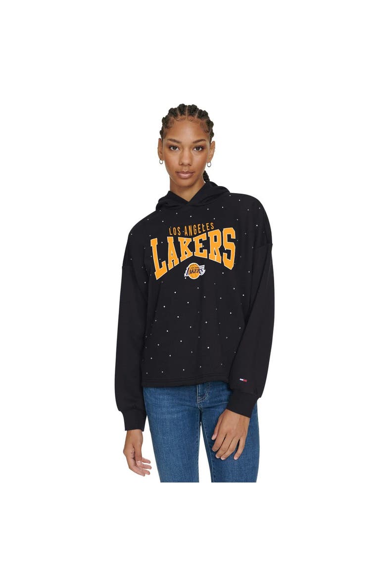 Women's Tommy Jeans Black Los Angeles Lakers Stella Cropped Pullover Hoodie, Main, color, Black