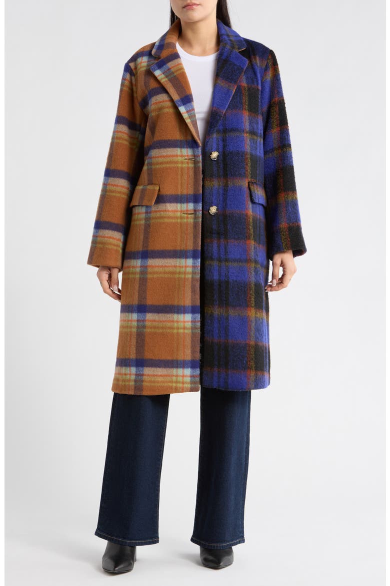Plaid Wool Blend Overcoat, Main, color, ORANGE