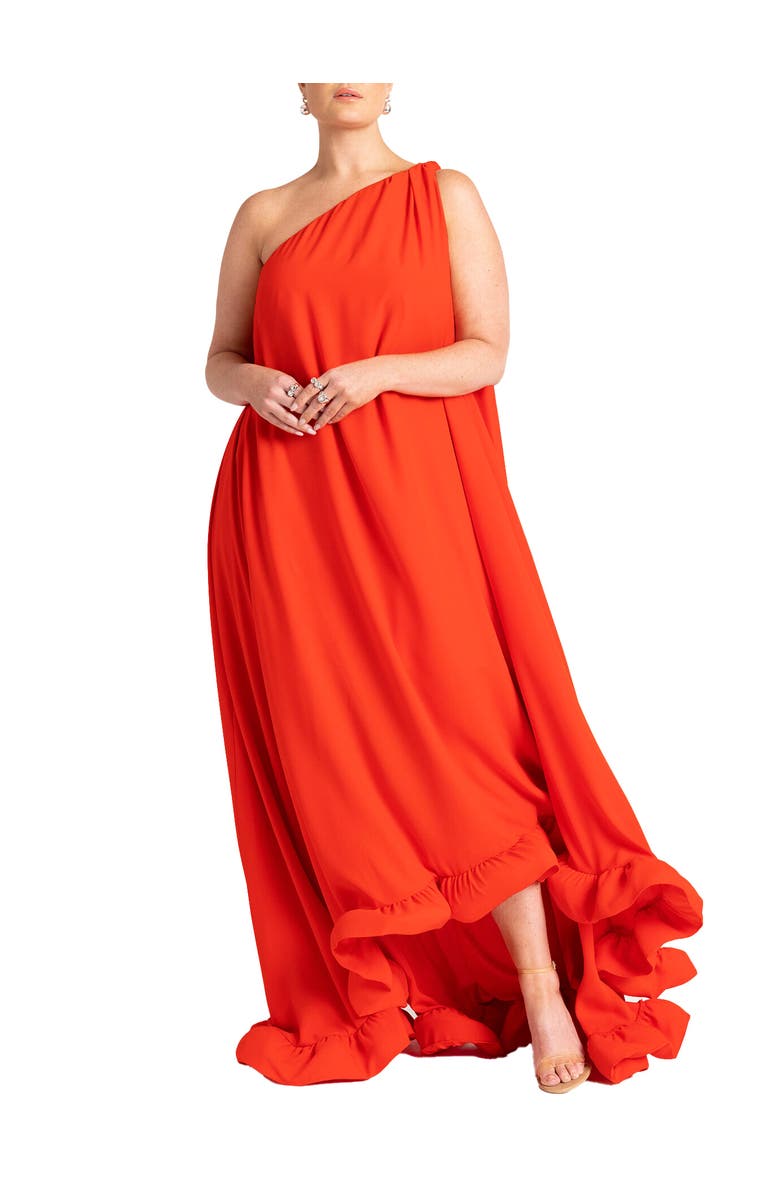 ELOQUII Dramatic Ruffle Gown, Main, color, Bright Orange