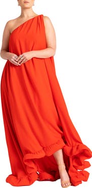 ELOQUII Dramatic One-Shoulder Ruffle Gown